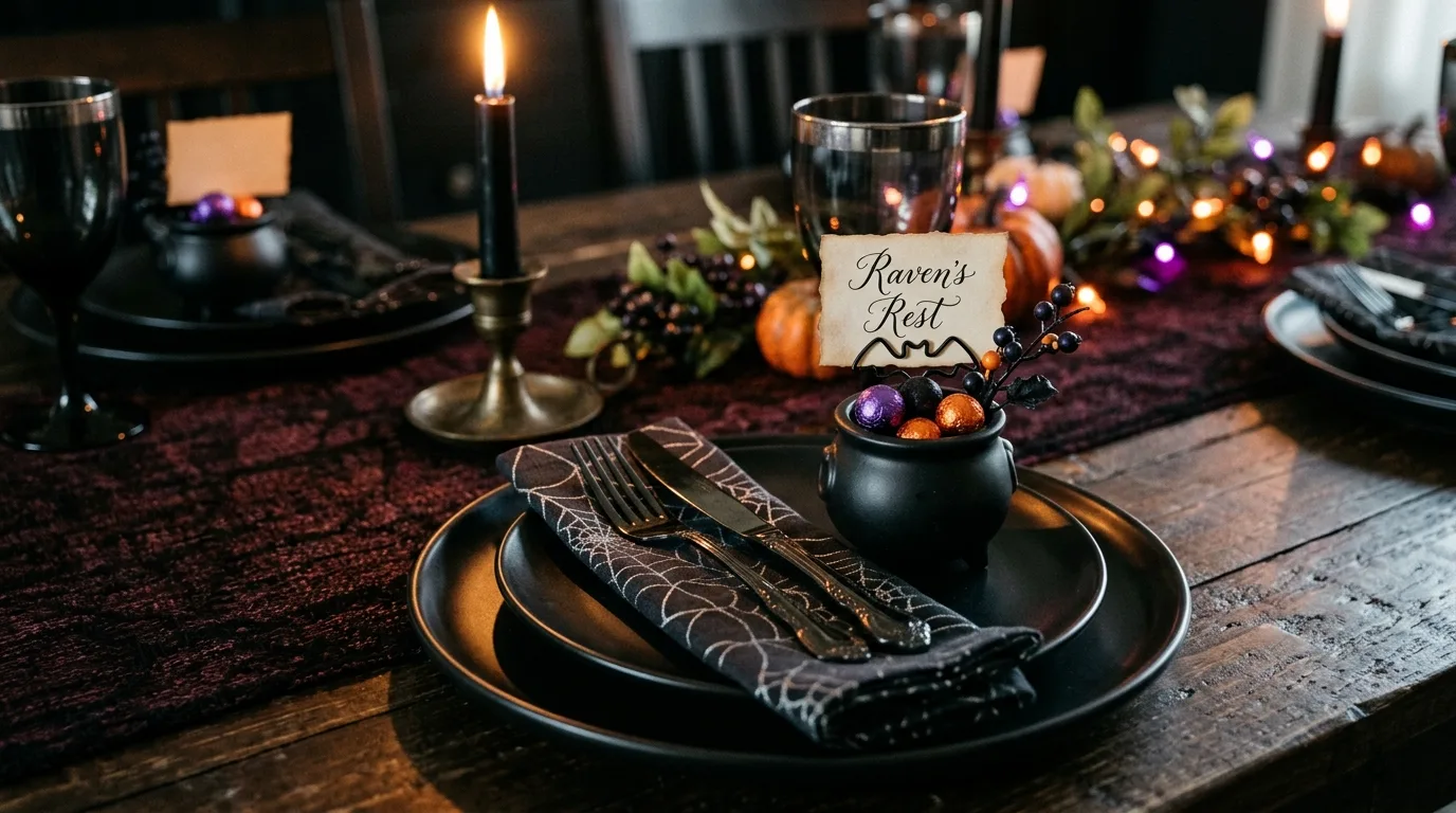 Work in playful details without breaking the elegance inspiration for a Halloween dining table.